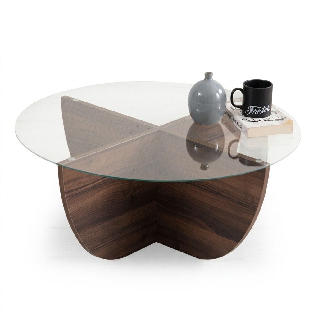 Minimalistischer Couchtisch aus Glas Holz X-Beine moderner Stil neu