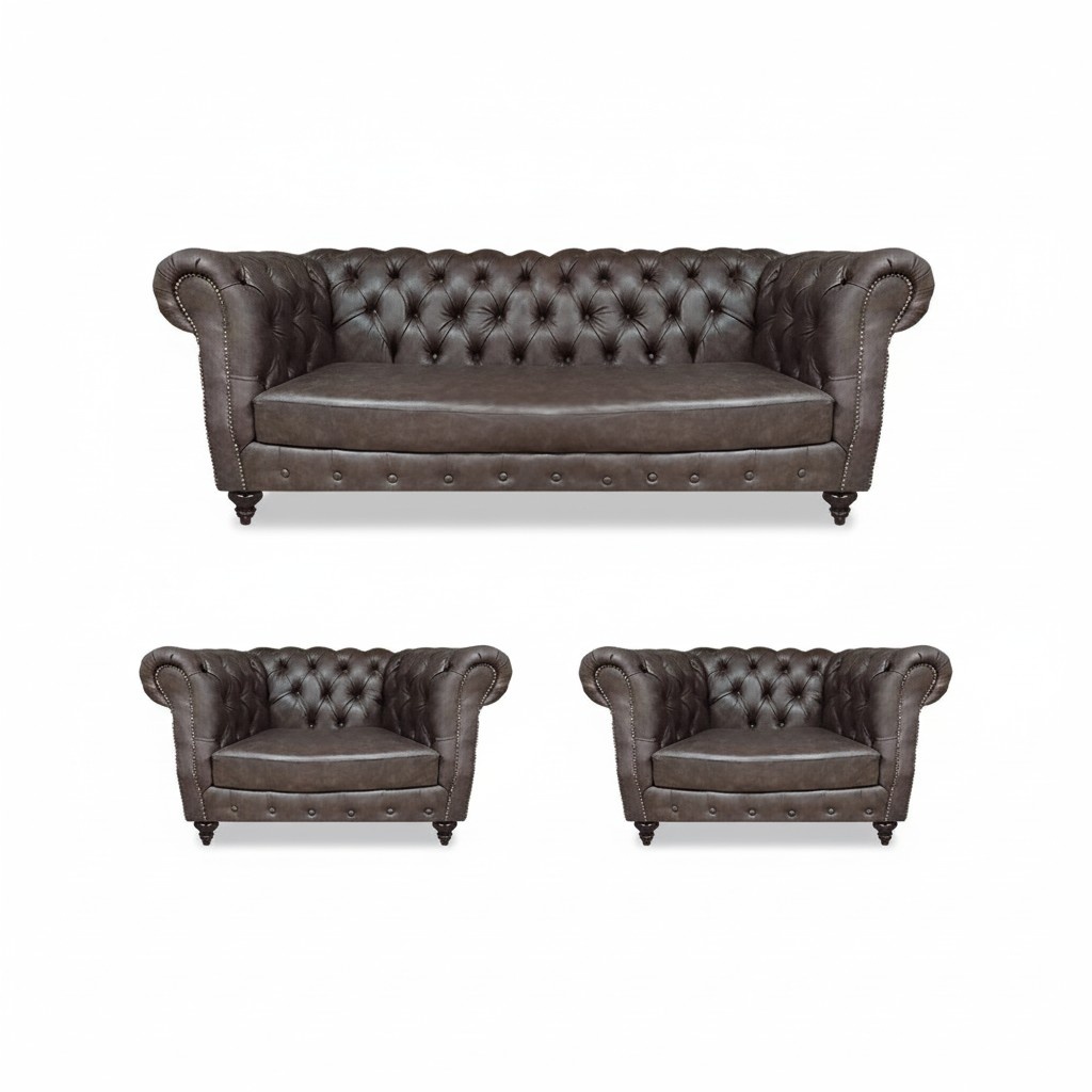 Modern Design Set 3tlg Chesterfield Wohnzimmer 2x Sessel Einrichtung