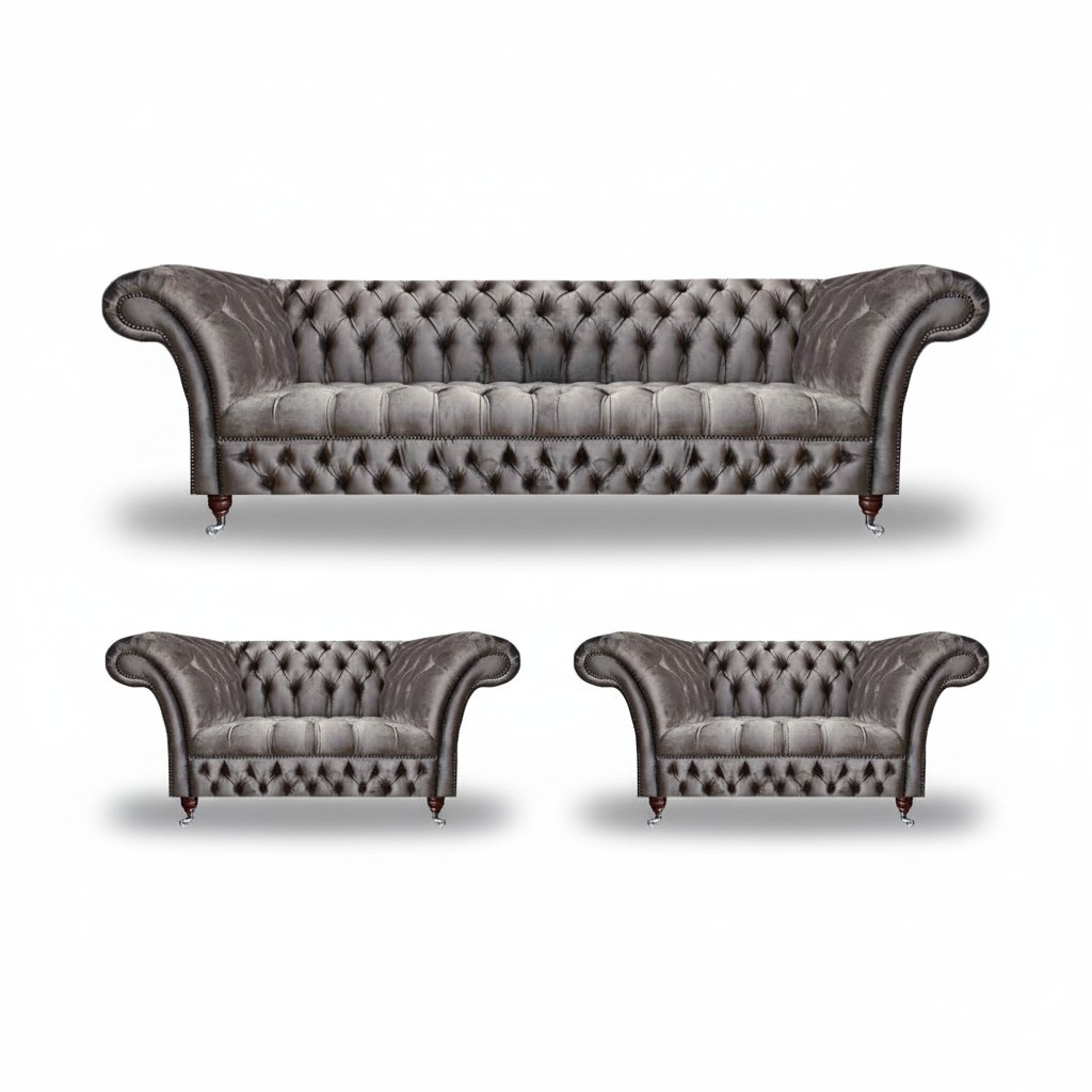 Modern Grau Chesterfield Sofagarnitur 3+1+1 Sitzer Luxuriöse Wohnzimmer