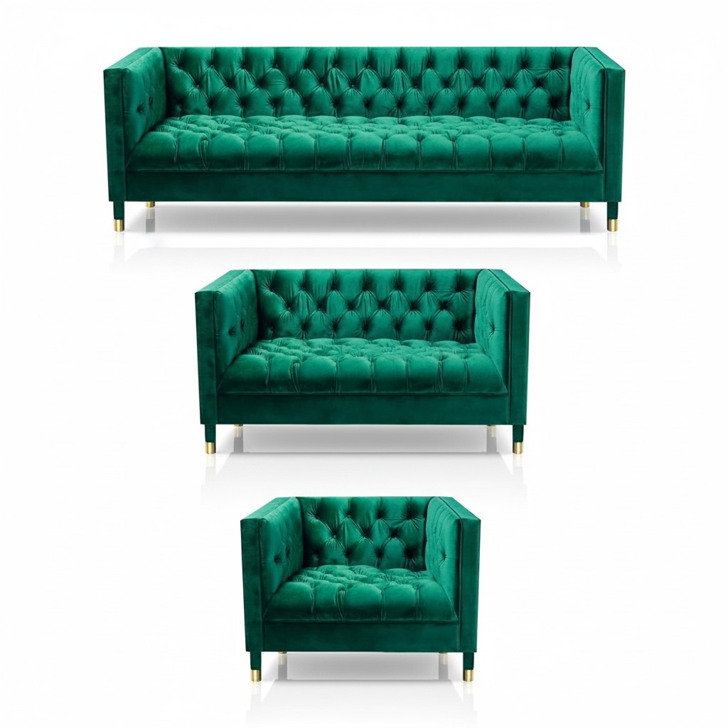Modern Grün Garnitur Wohnzimmer 2x Sofas Couch Chesterfield Einrichtung