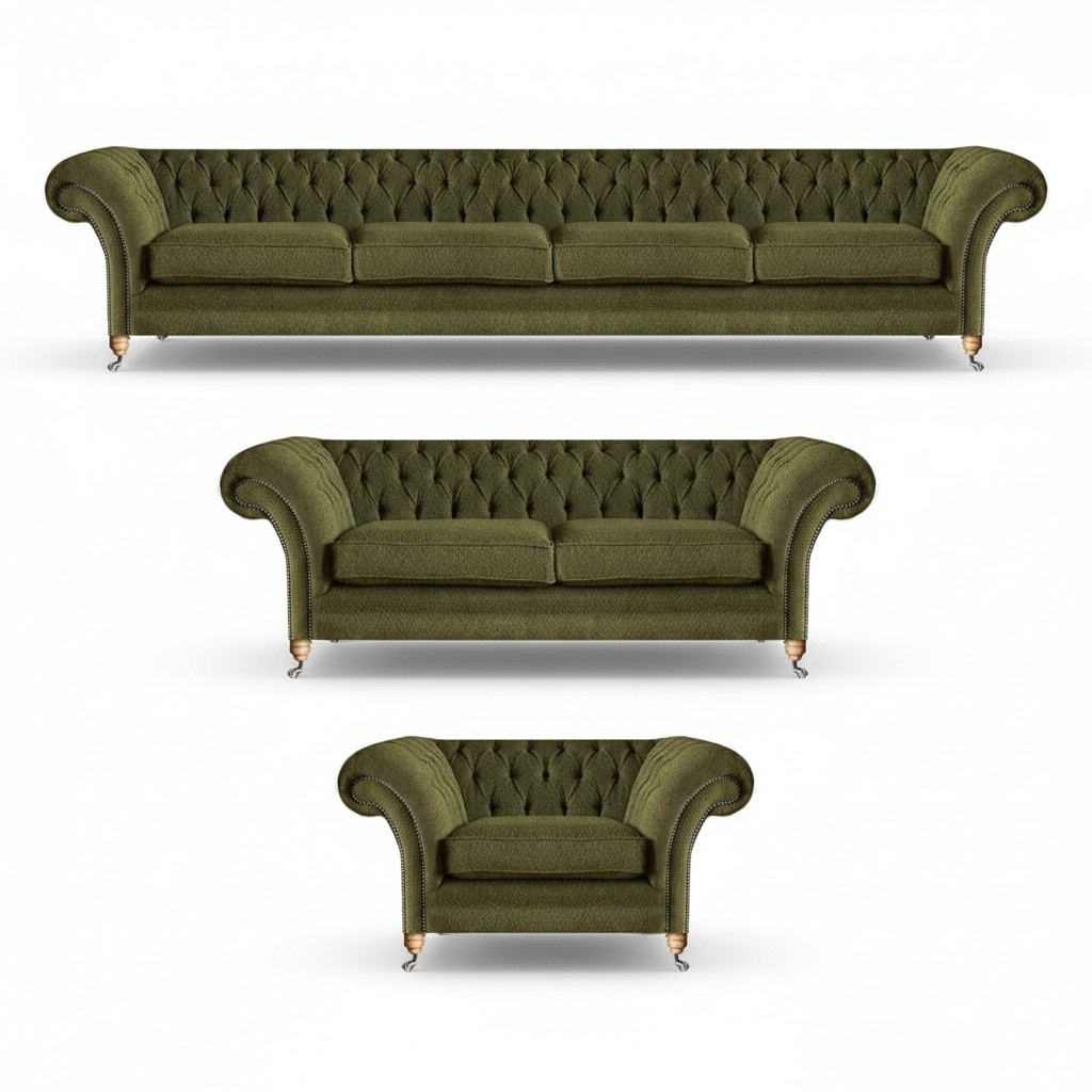 Modern Grün Komplett Polstermöbel Set 3tlg Sofagarnitur Design Chesterfield
