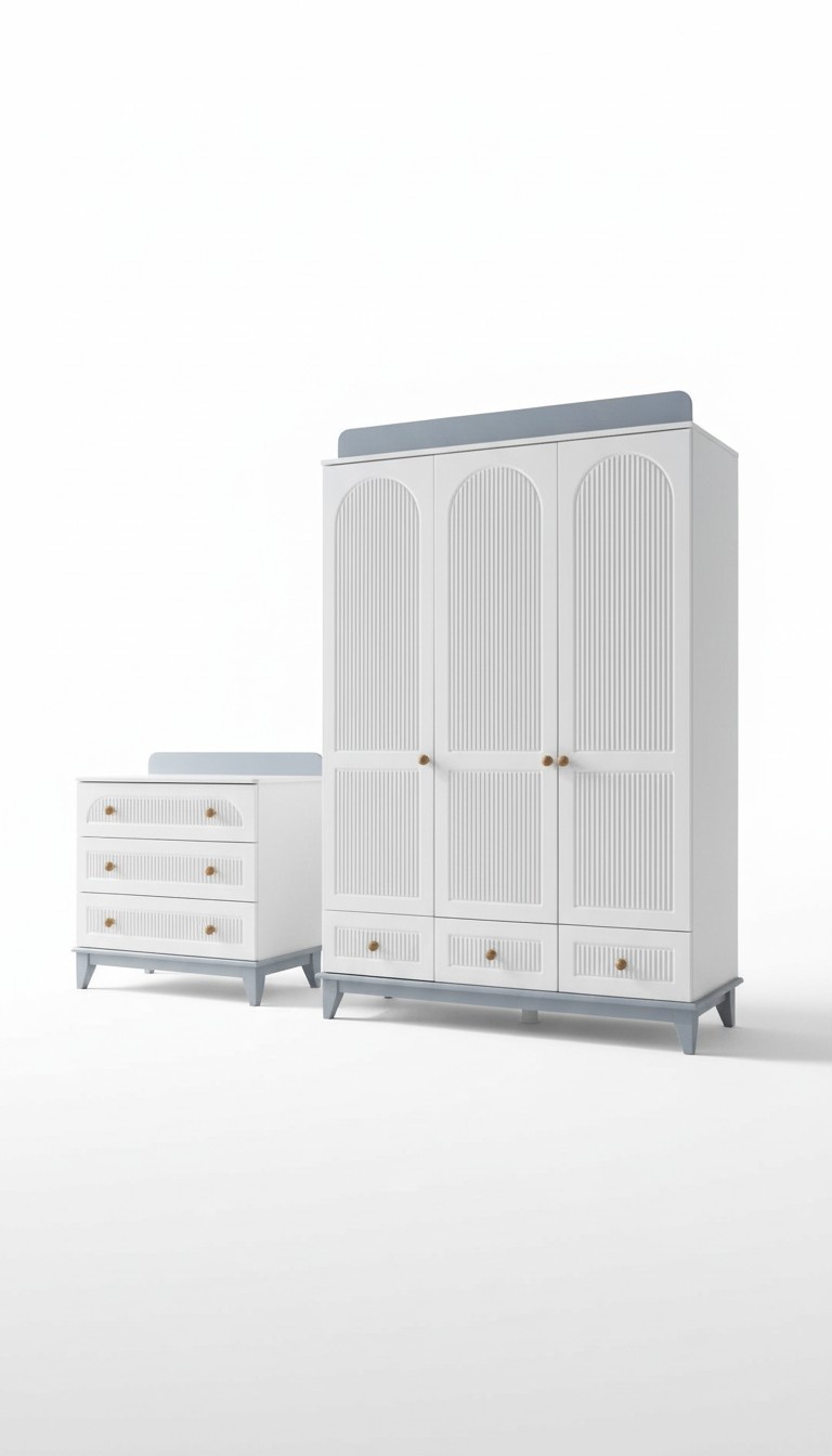 Modern Kinderzimmer Set Kleiderschrank Kommode Schreibtisch Weiß 3tlg Neu