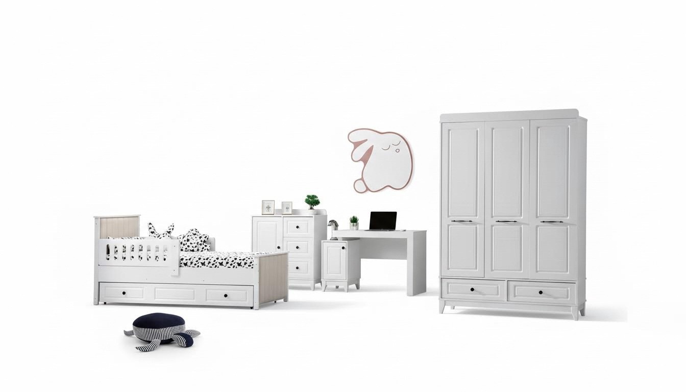 Modern Komplett Jugendzimmer Luxus Kinderzimmer Set 4tlg Weiß Farbe neu