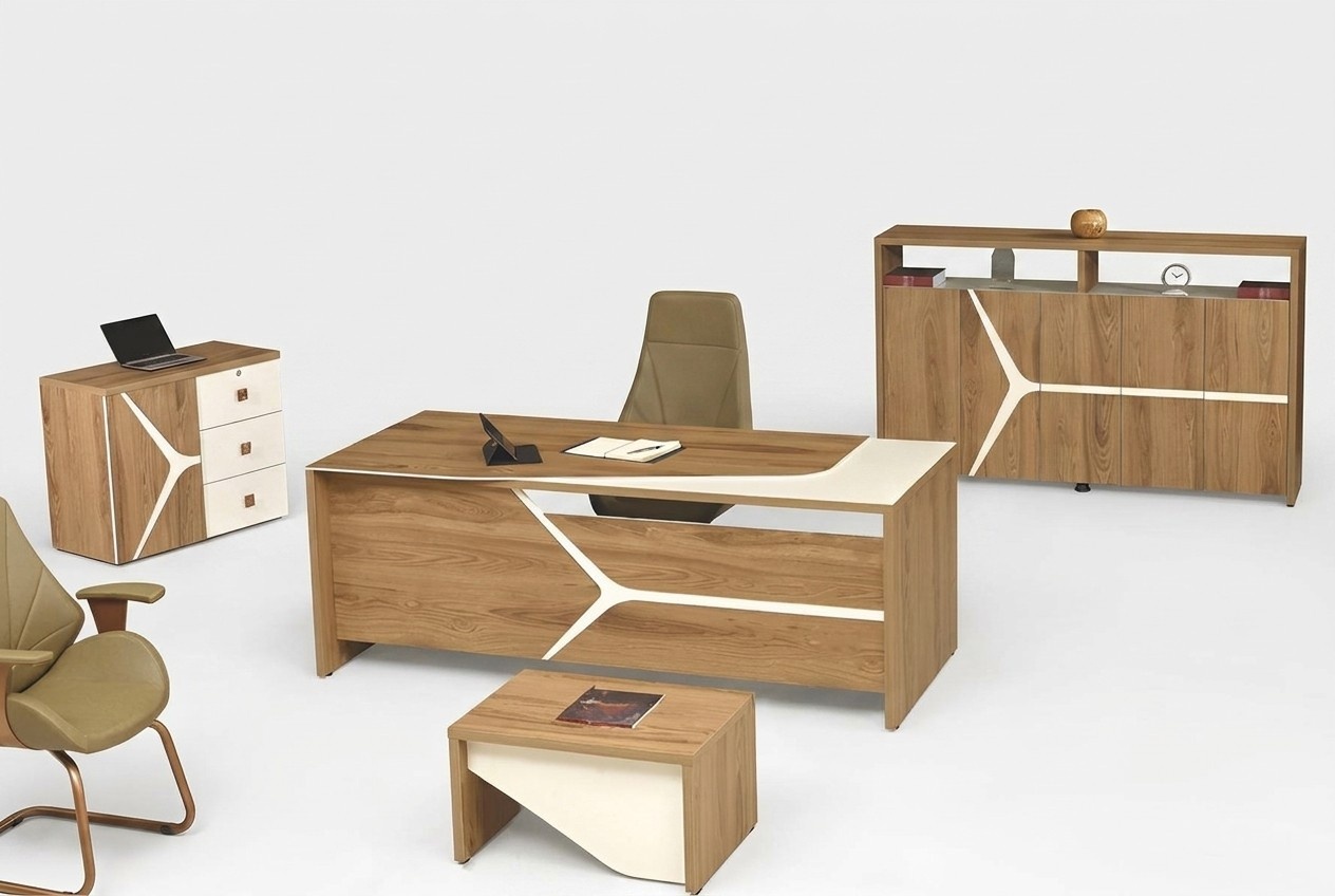 Modern Komplettbüro Schreibtisch Büro Bürotisch Set 4tlg Holz Braun