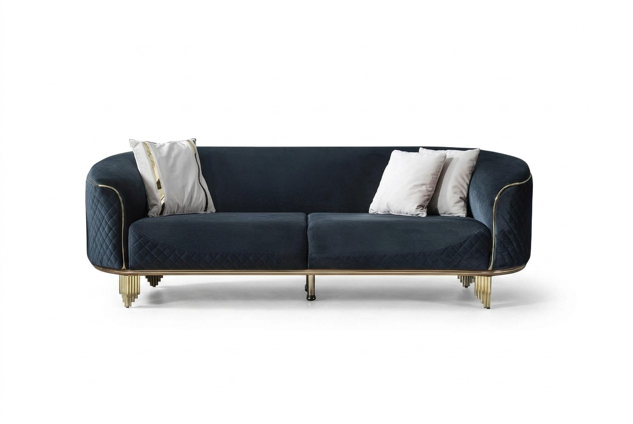 Modern Neu Sofa 3 Sitzer Polstersofa Blau Textil Sitz Design Couch