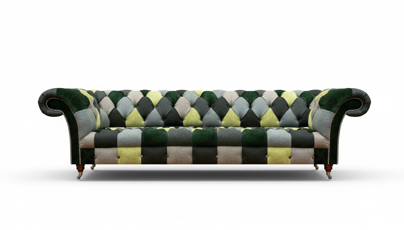 Modern Sofa Viersitzer Mehrfarbig Wohnzimmer Couch Sitzmöbel Textil Chesterfield
