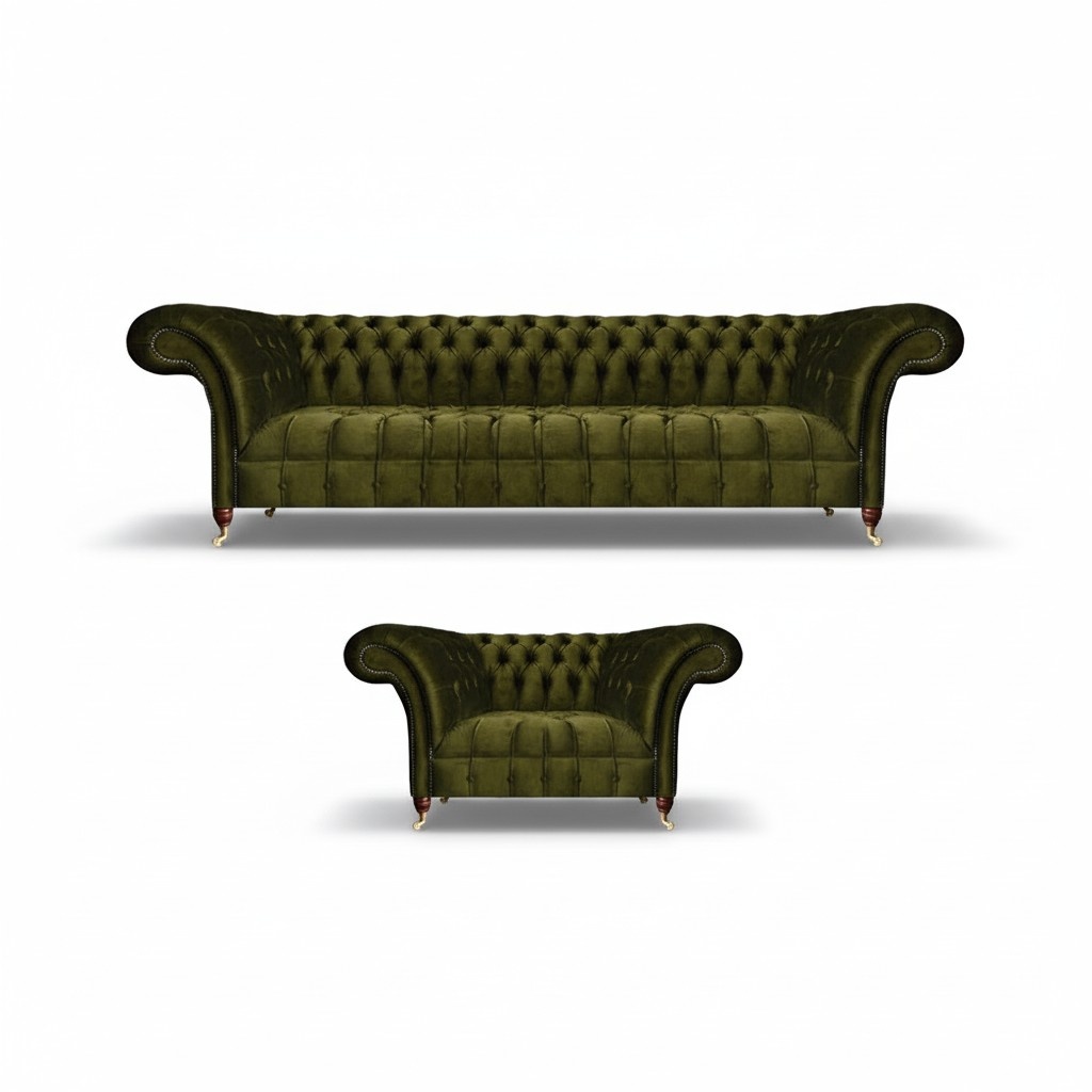 Modern Sofagarnitur Grün Komplett Sofa Dreisitze Couch Neu Sessel Wohnzimmer