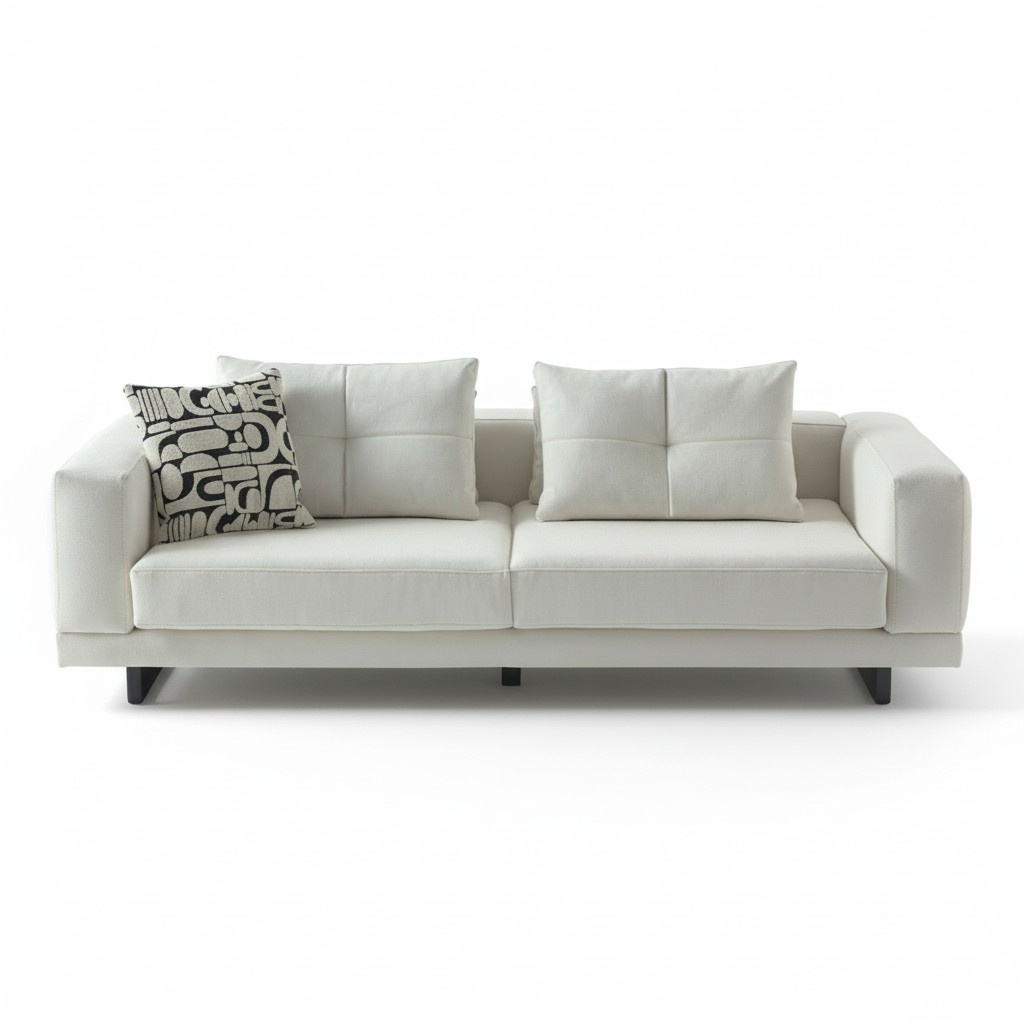 Modern weißes 3-Sitzer Sofa aus Holz mit Textilbezug
