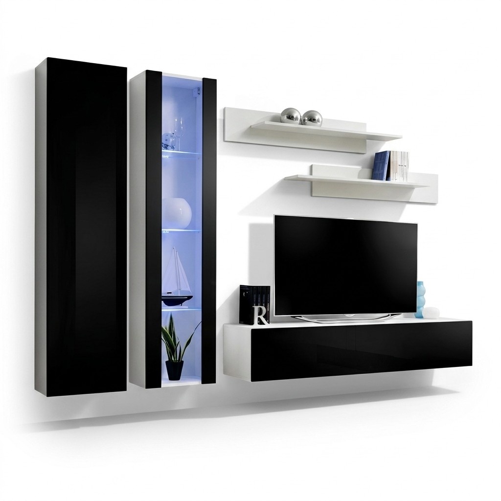 Modern Wohnwand Hänge Vitrine rtv Wohnzimmer Wandschrank TV Ständer