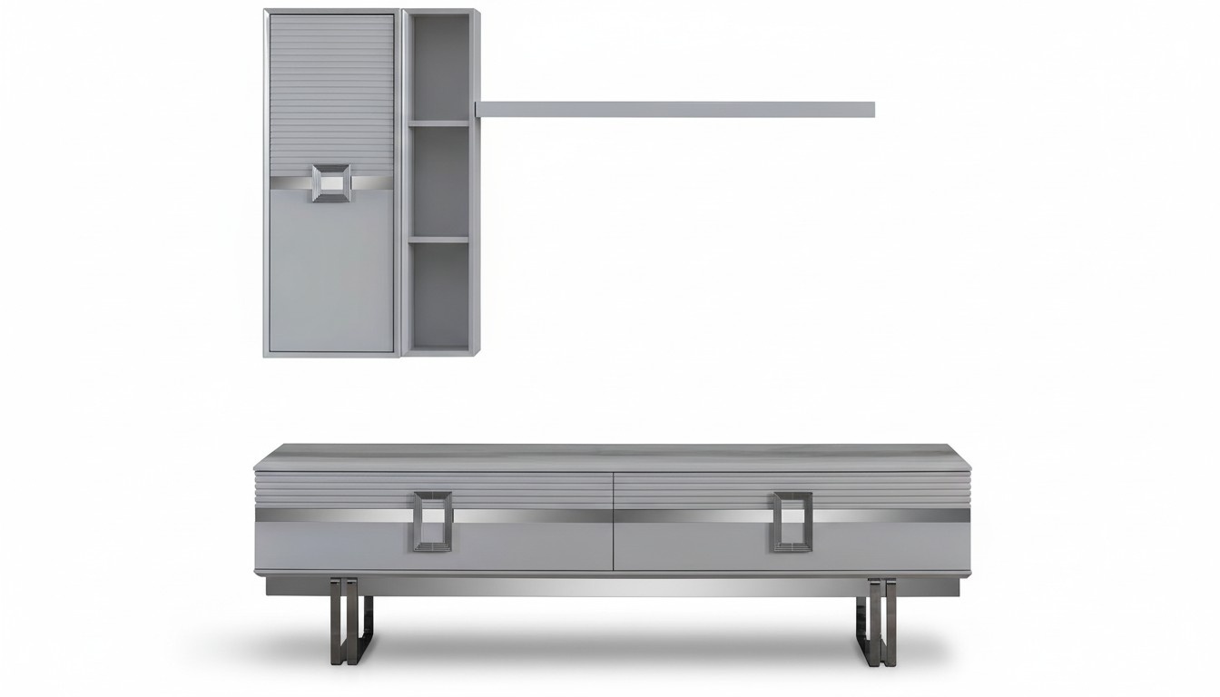 Modern Wohnwand Wohnzimmer Besteht aus 4tlg in Ekclusive Weiß Wohnwände