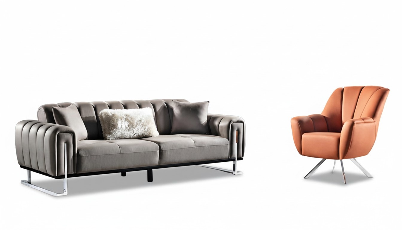 Modern Wohnzimmer Set Sofa 3 Sitzer Sessel Textil Sessel Wohnzimmer Neu