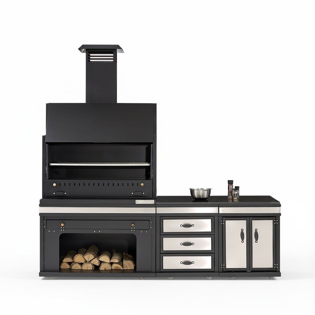 Moderne Außenküche aus Edelstahl in Schwarz