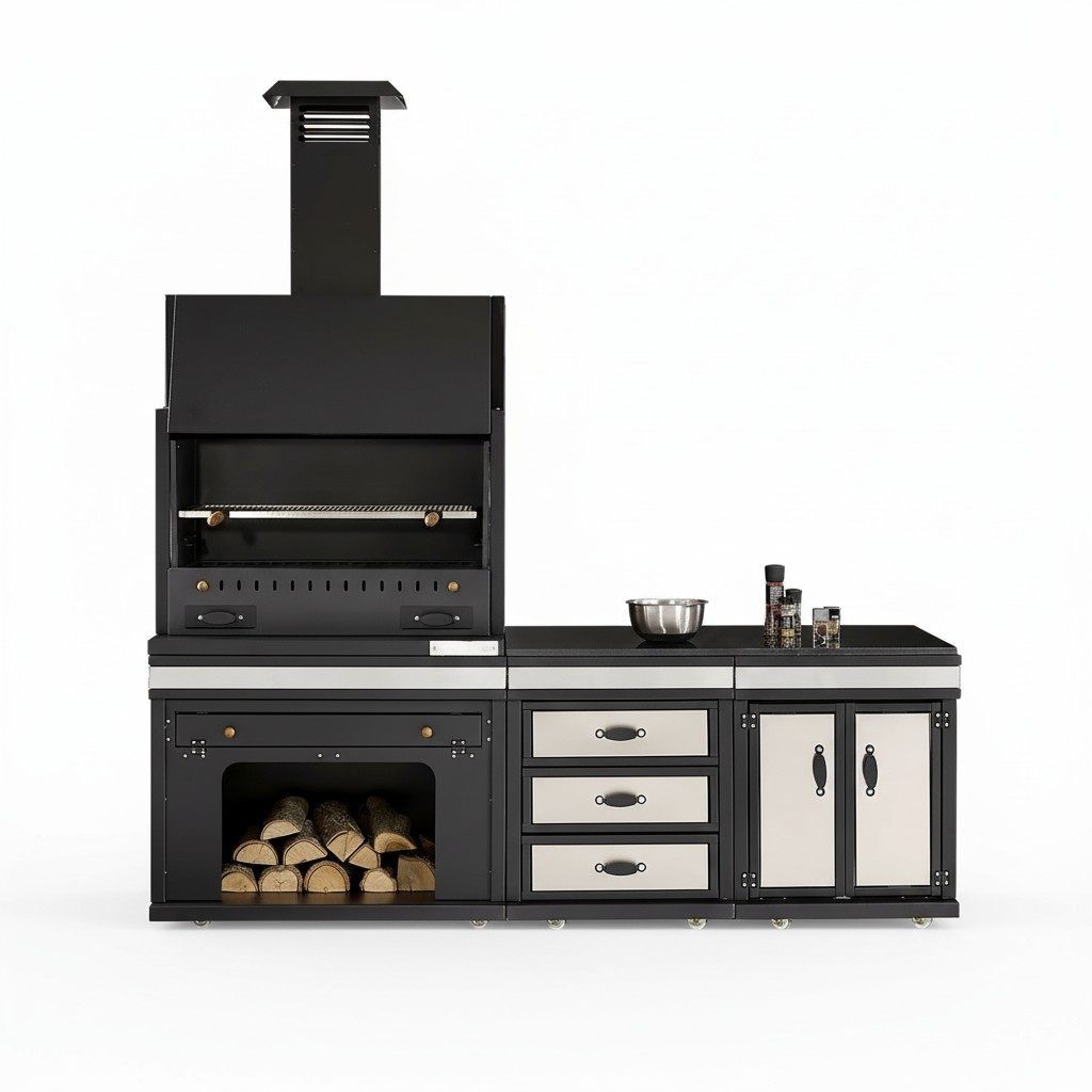 Moderne Außenküche aus Edelstahl in Schwarz