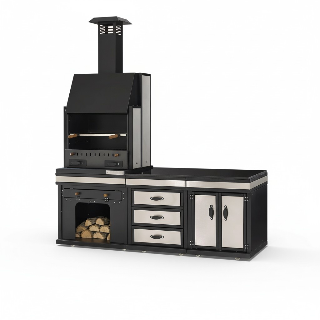 Moderne Außenküche aus Edelstahl in Schwarz