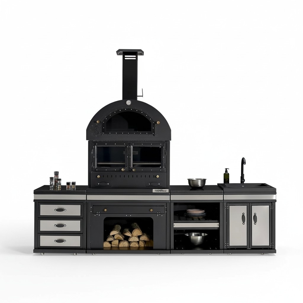 Moderne Außenküche aus Edelstahl in Schwarz