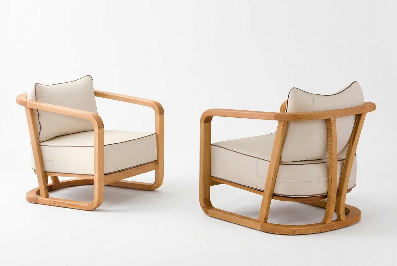 Moderne Beigefarbene Holz-Textil Sessel im eleganten Design