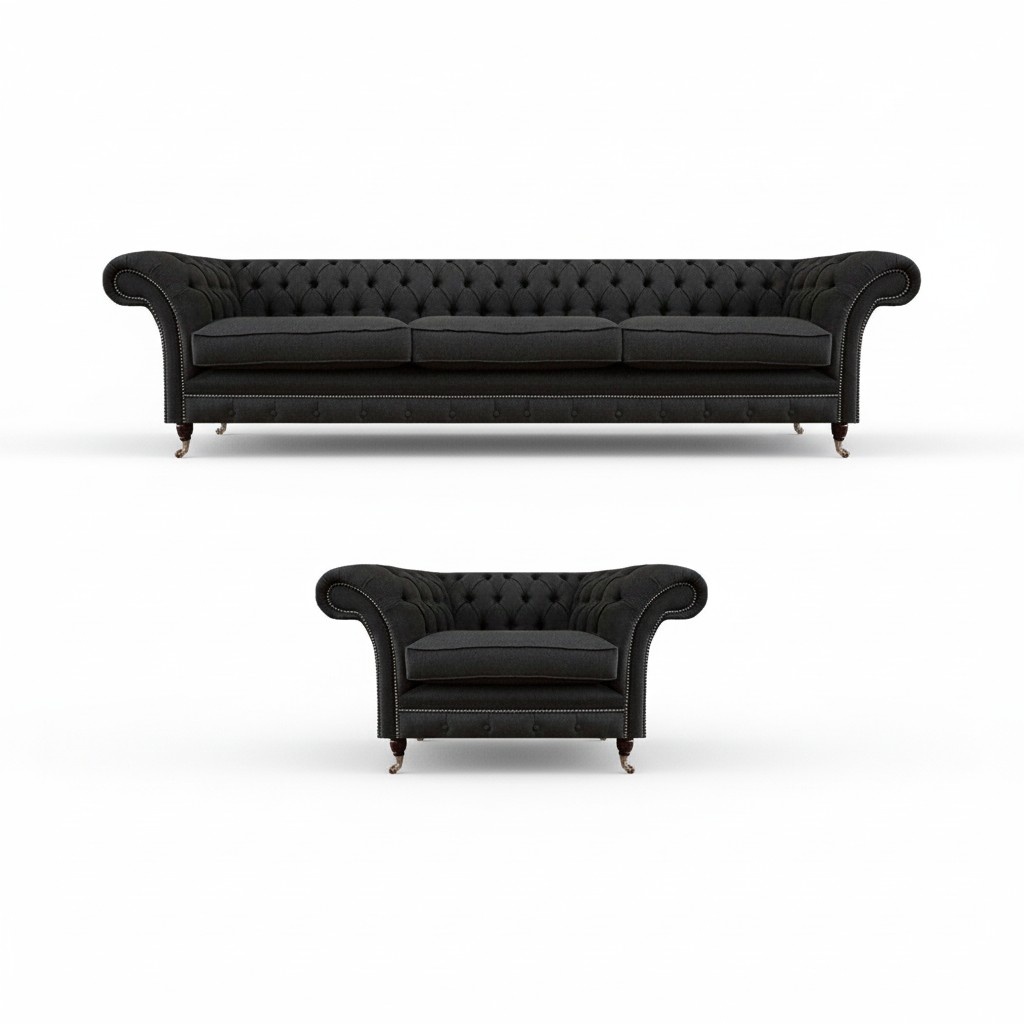 Moderne Chesterfield Couchgarnitur Edler 3-Sitzer Stilvoller Lehnsessel