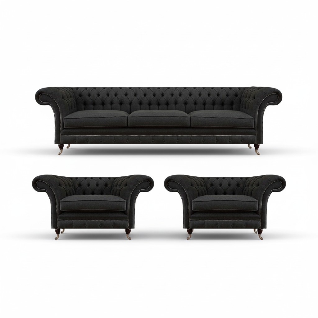 Moderne Chesterfield Schwarze Sitz Couchen Sofagarnitur Sessel 3-Sitzer