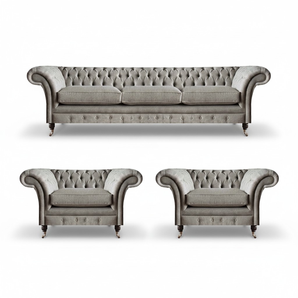 Moderne Chesterfield Sitzgarnitur Textilsofas Sessel Polster Möbel 3tlg