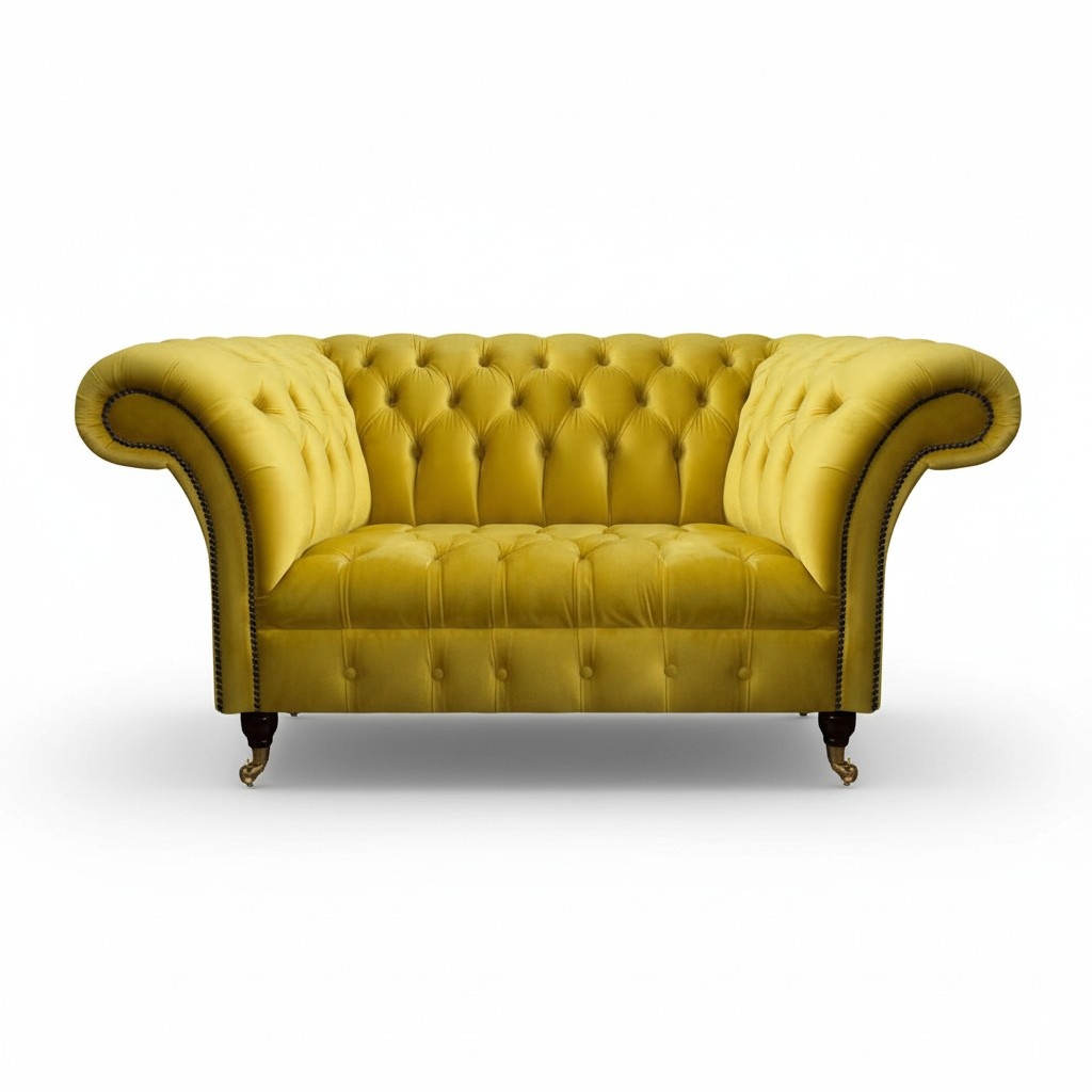 Moderne Chesterfield Sitzmöbel Gelber Zweisitzer Designer Stoffcouch