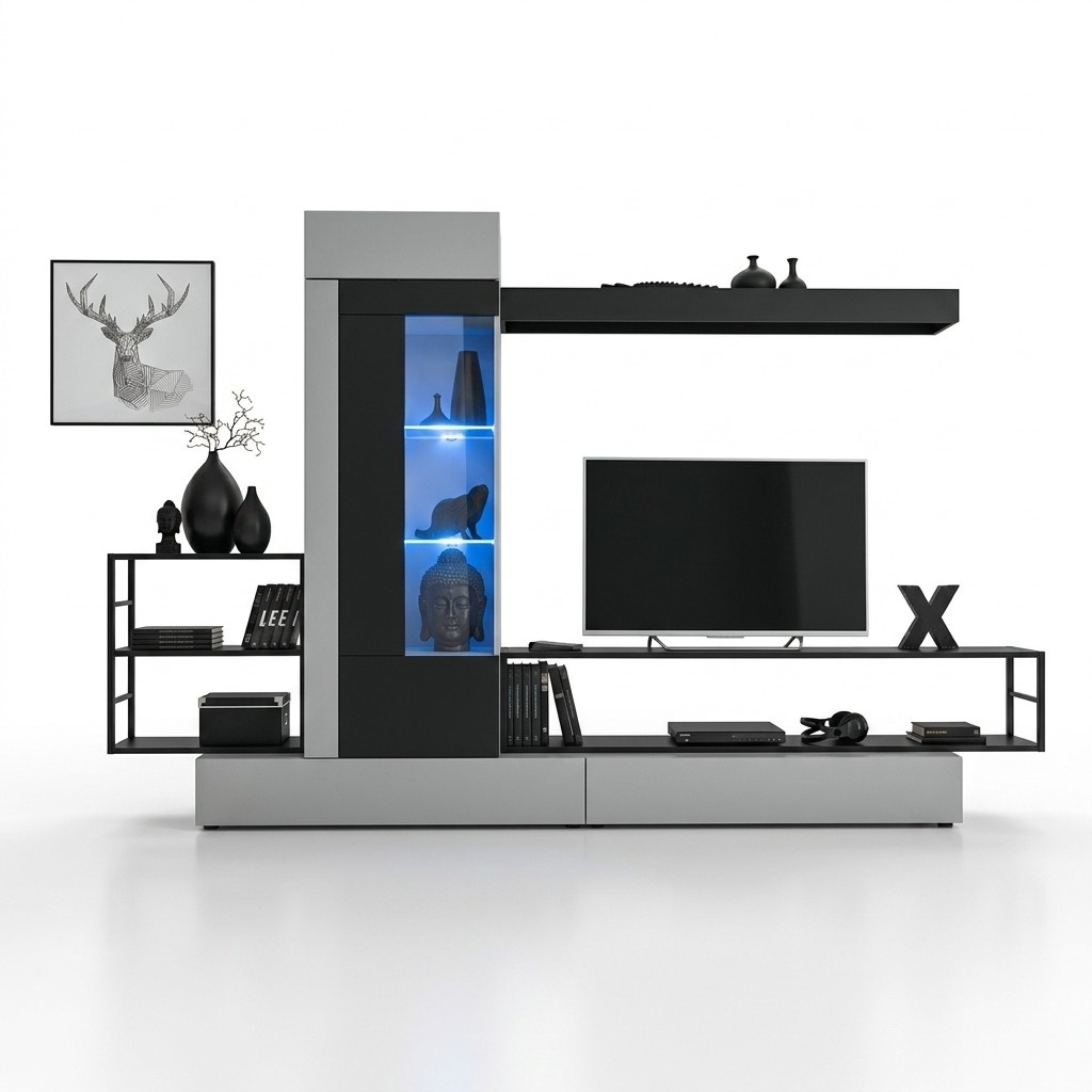 Moderne Design Wohnwand TV-Ständer Holz Wand Regale Luxus Wohnzimmer Einrichtung
