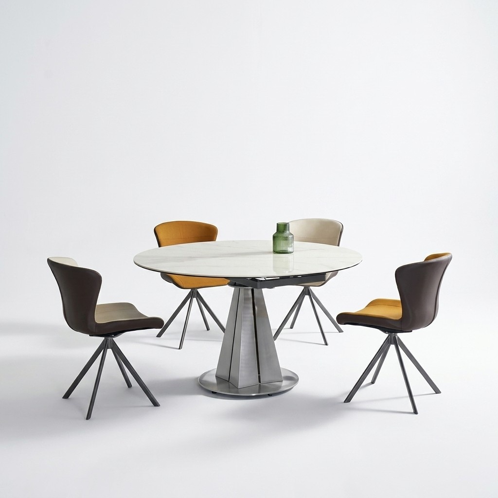 Moderne Essgruppe Designer Rundtisch Stilvolle 4x Kunstleder Stühle 5tlg