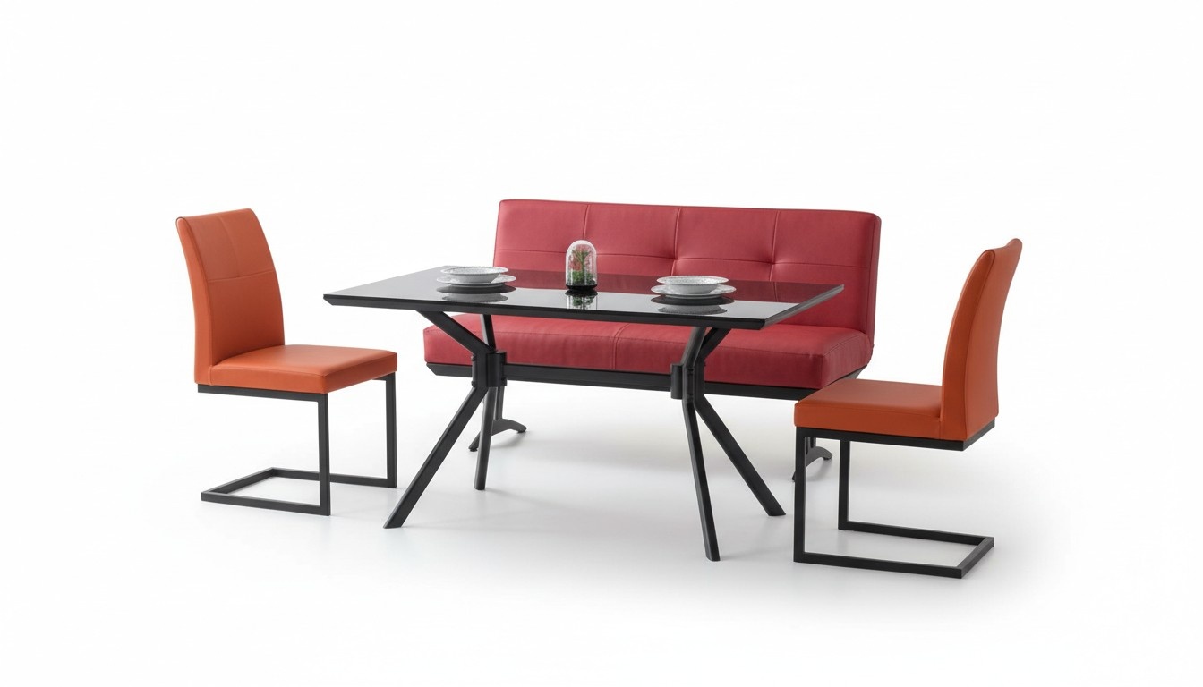Moderne Esszimmer Möbel Schwarzer Esstisch Kunstleder Stühle Luxus Bank