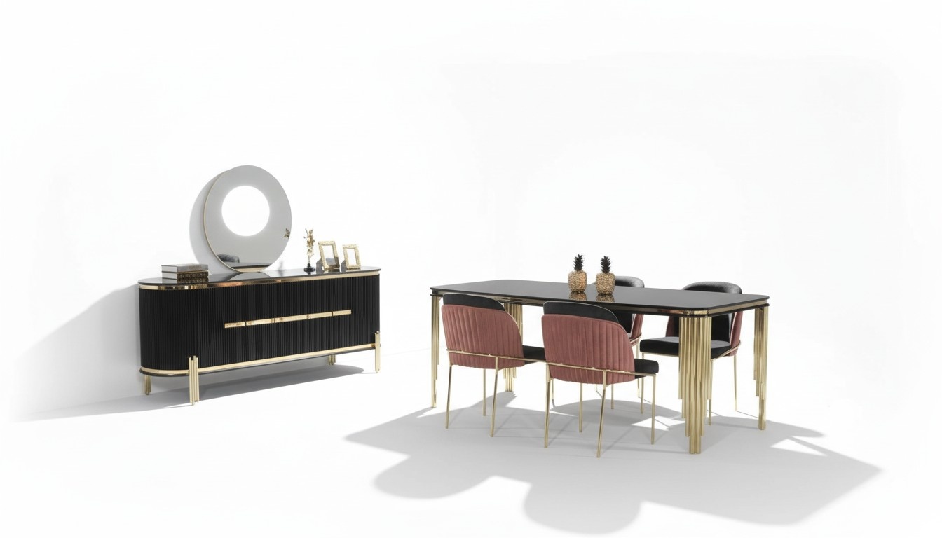 Moderne Esszimmermöbel Essgruppe Esstisch Stühle Schwarz Edelstahlmöbel