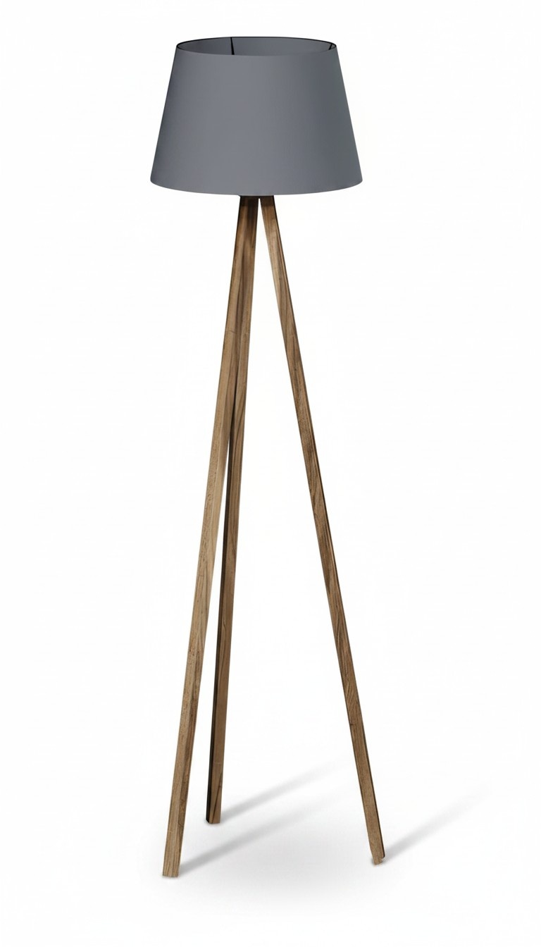 Moderne graue Holz-Stehlampe mit elegantem Design