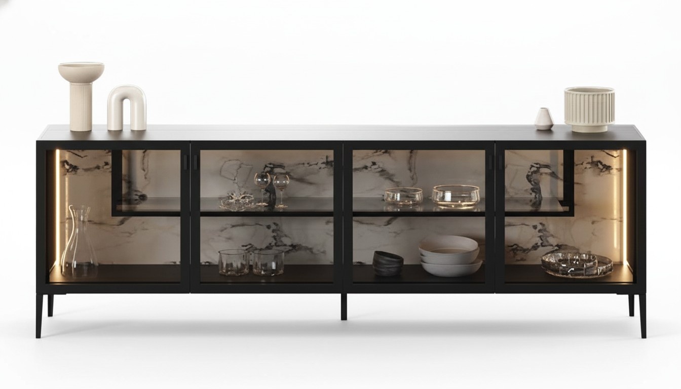 Moderne braune Konsole aus Holz mit Glas für Wohnzimmer und Flur