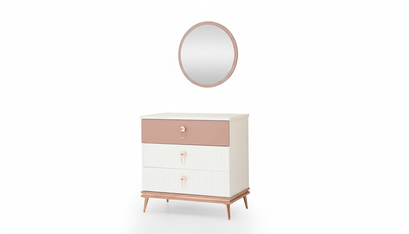 Moderne Kinderzimmer Möbel Designer Kommode Luxus Rund Spiegel 2tlg Set