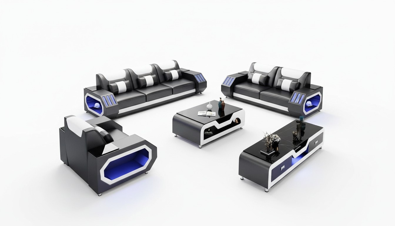 Moderne Ledersofagarnitur Couch Polster Sofa Garnituren Ledersofa Sideboard Neu