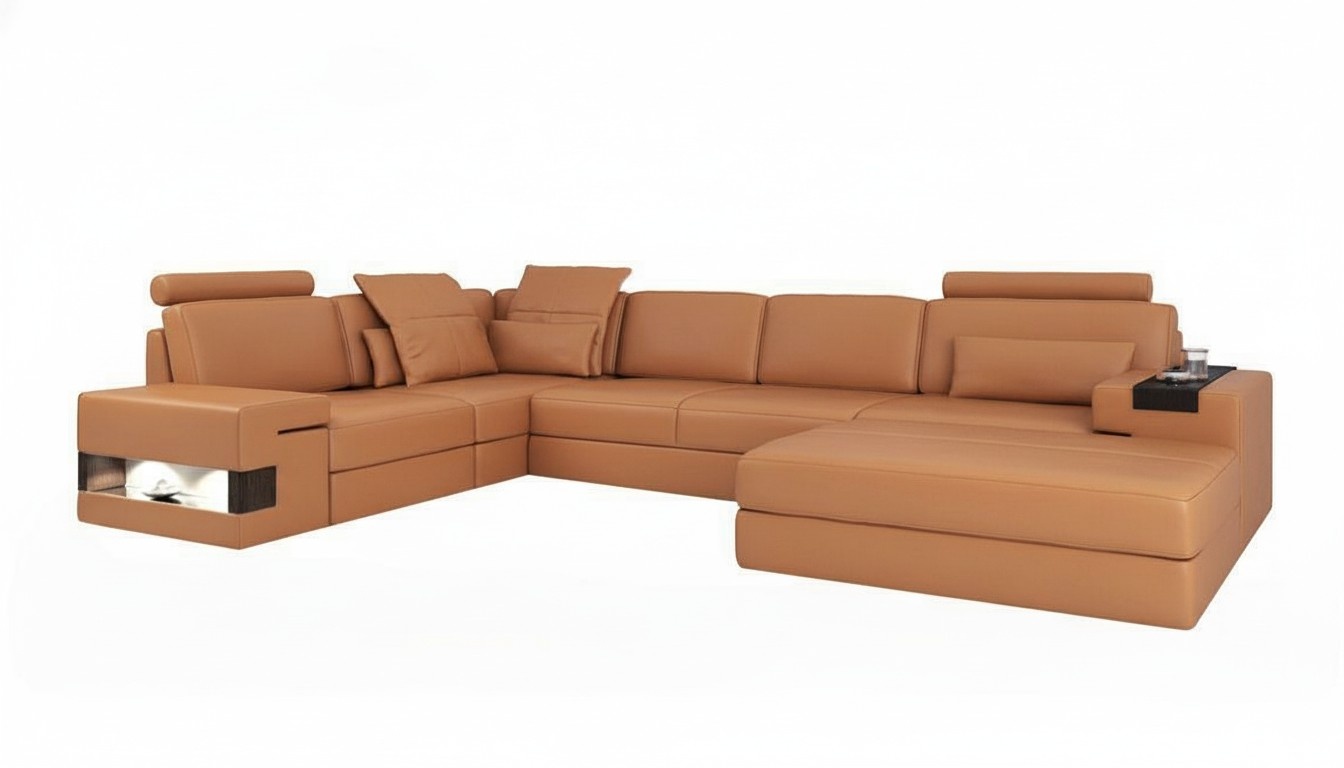 Moderne Luxus Sofa Ecke Set L-Form gepolsterte Leder Möbel Ledersofa Hocker Neu