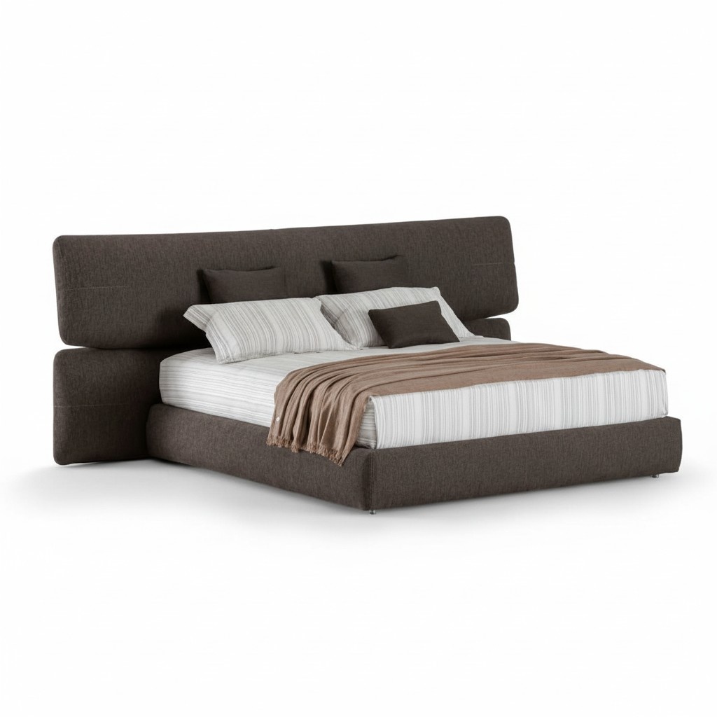 Moderne Polsterbett Stoff Luxus Schwarz Doppelbett Extra Hohe Rückenlehne Design