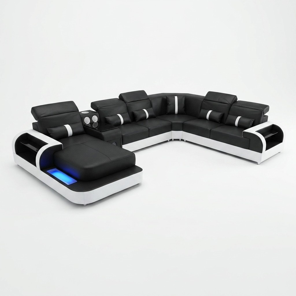Moderne Schwarz Weiß eckgarnitur sofa polster eckcouch couch uform sofas led neu