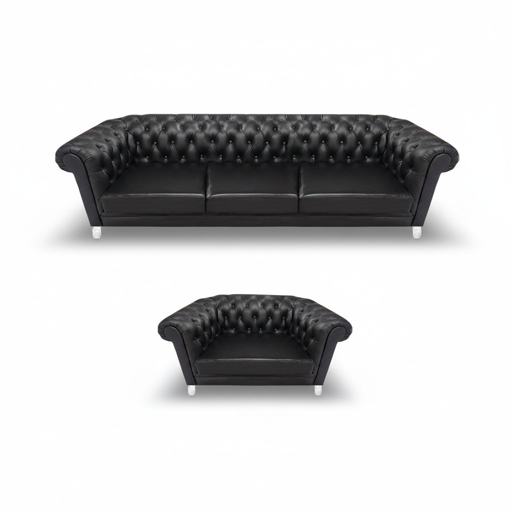 Moderne Schwarze Chesterfield Polstermöbel Exklusives Ledersofa Sessel