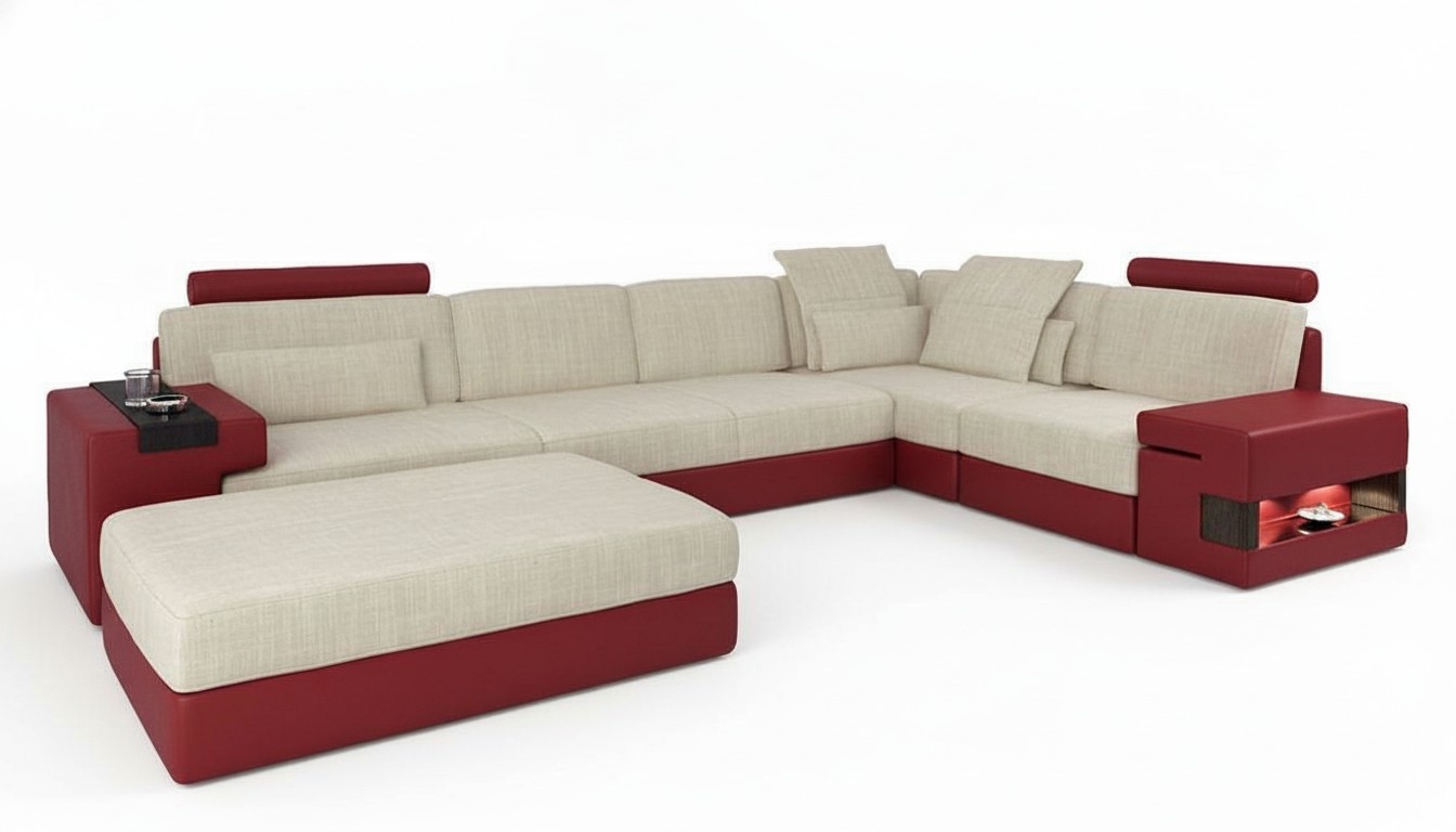 Moderne Sofaecke Set L-Form gepolsterte Sofas Couch Hocker Wohnzimmermöbel