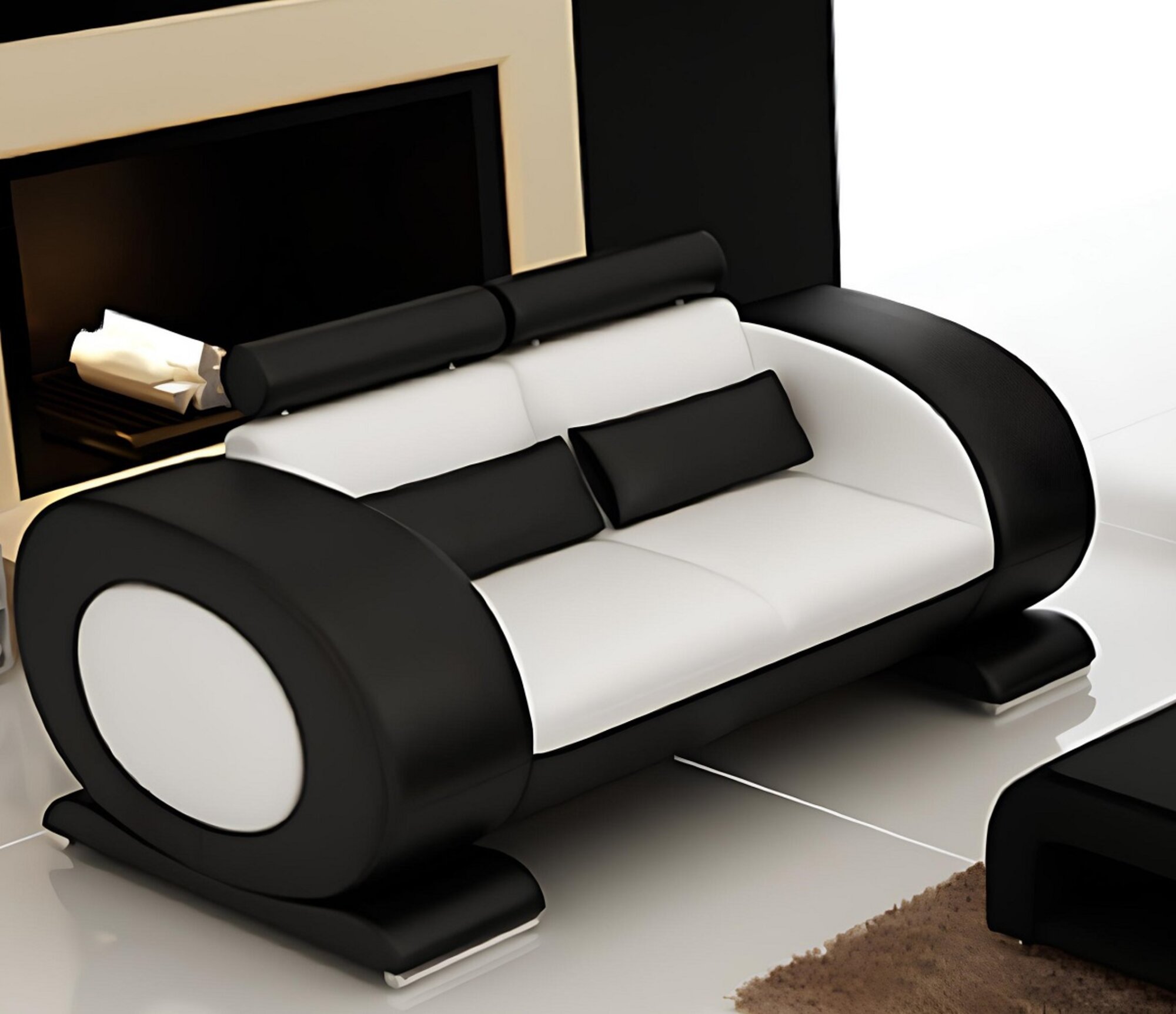 2-Sitzer Ledersofa mit Hocker  Modernes Design Sofa Set R7004D Sofort