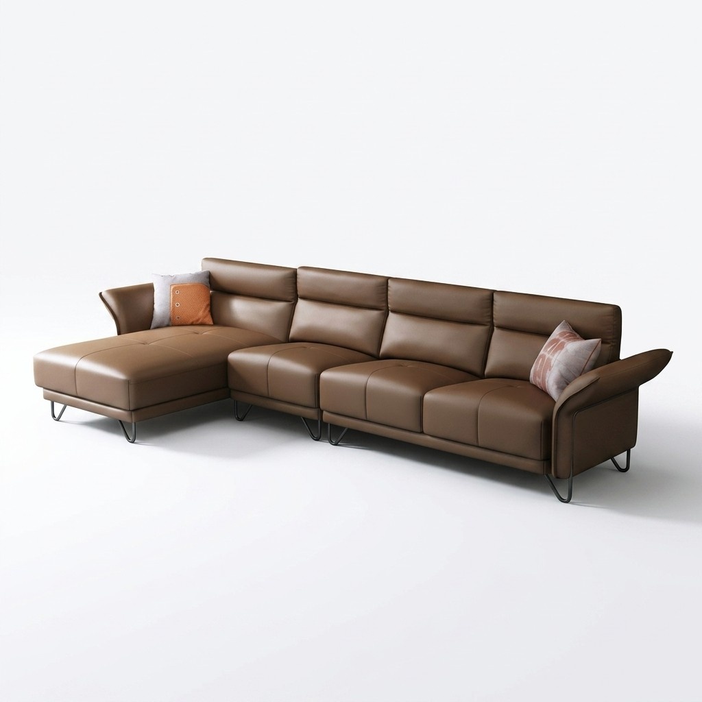 Moderne Wohnlandschaft Ecksofa Couch Polster Leder Sitz Ecke Garnitur Braun Neu