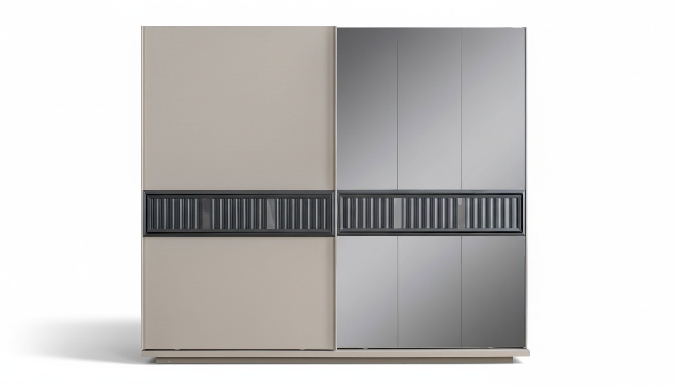 Moderner Beiger Schlafzimmer Kleiderschrank Spiegelschrank Holz Möbel