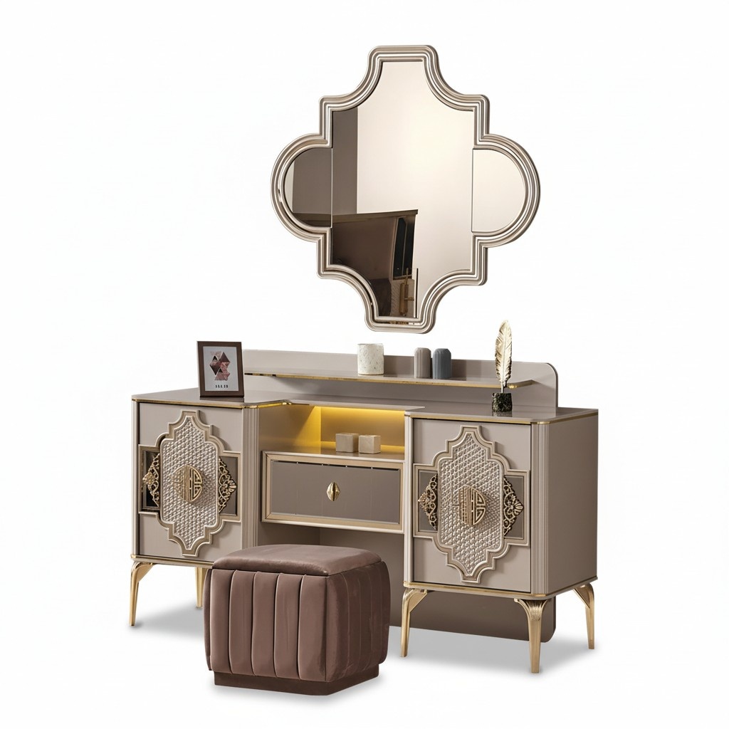 Moderner Beiger Schminktisch Frisierkommode Luxuriöse Schlafzimmer Möbel
