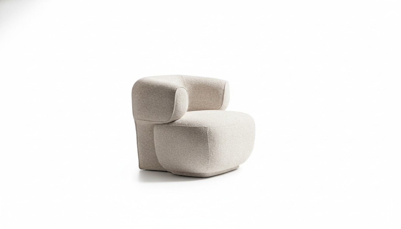 Moderner Beiger Stoffsessel mit Holzrahmen für Wohnzimmer