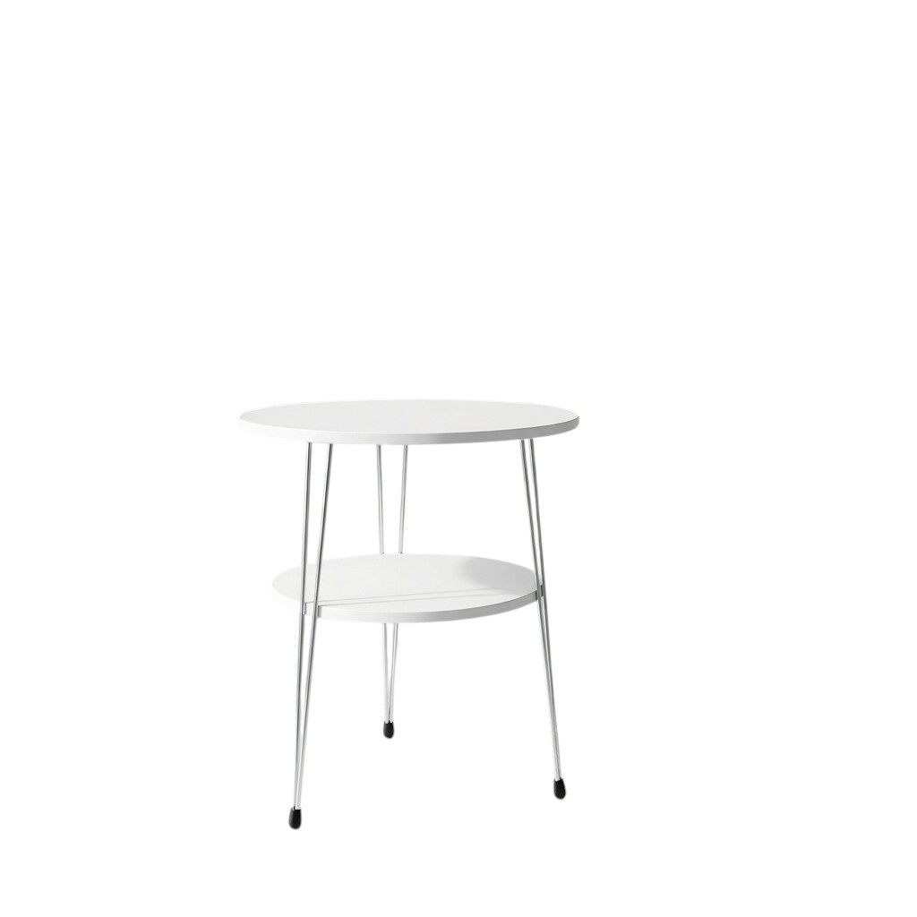 Design Couchtisch Rund mit Ablage Set - Weiß mit weißen Metallbeinen