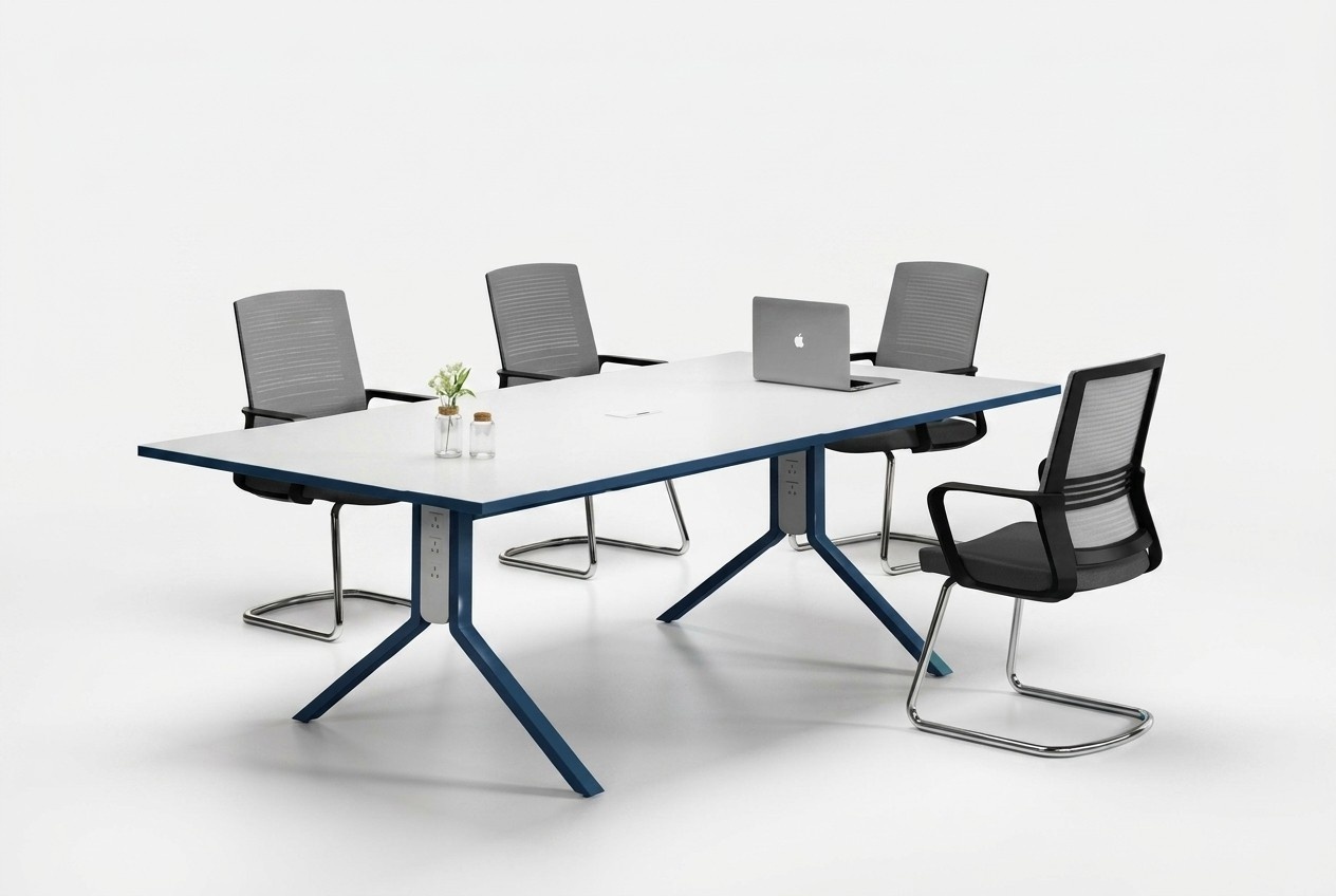 Moderner Blau-Weißer Konferenztisch Designer Arbeitszimmer Holz Möbel