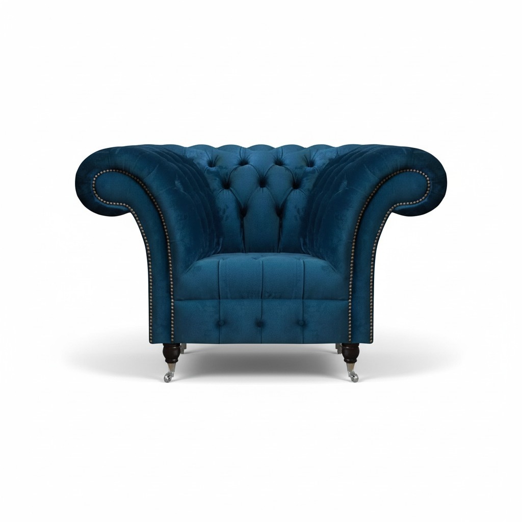 Moderner Blauer Chesterfield Sessel Designer Sitzmöbel Wohnzimmer Sitzer