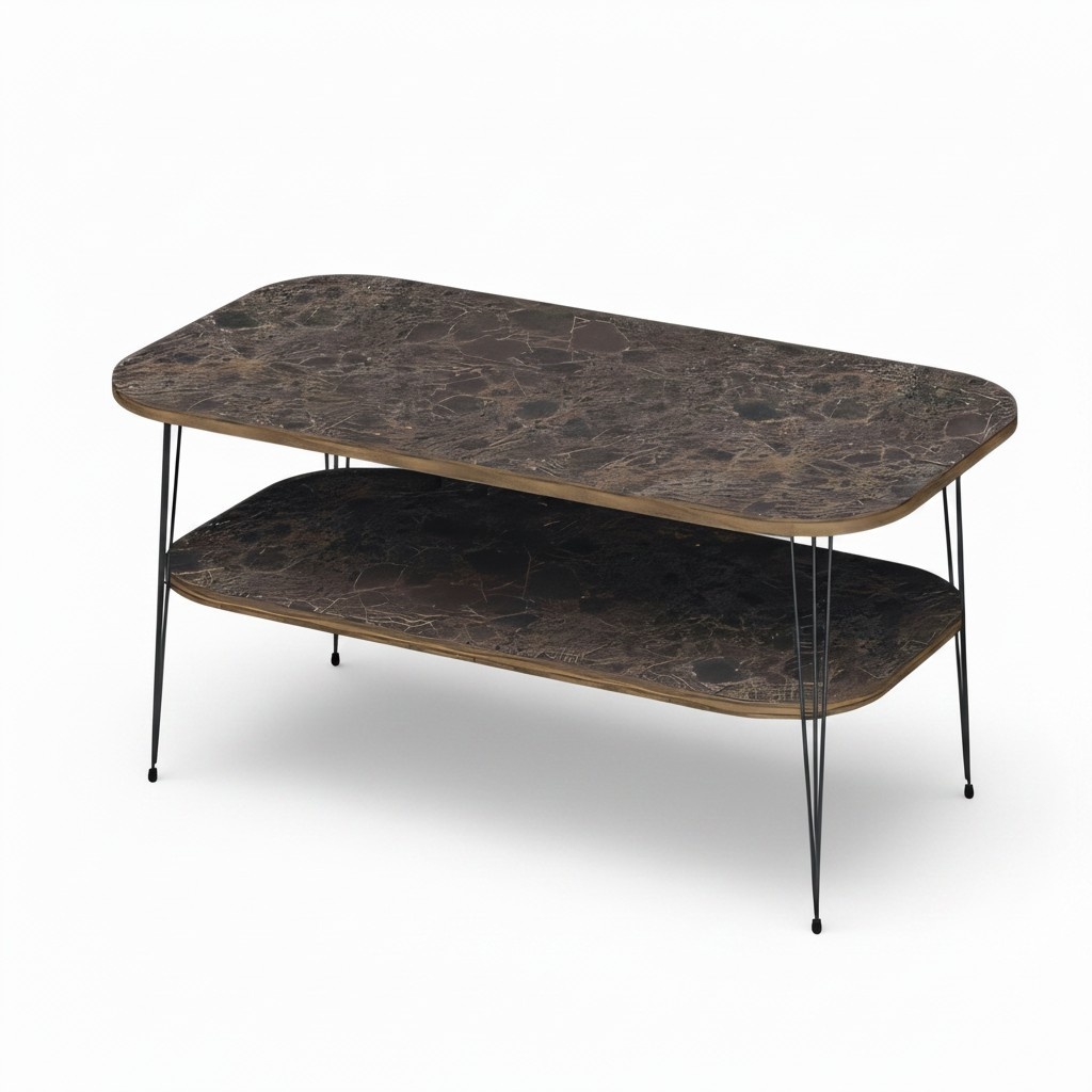 Moderner brauner Couchtisch aus Holz mit Edelstahlakzenten