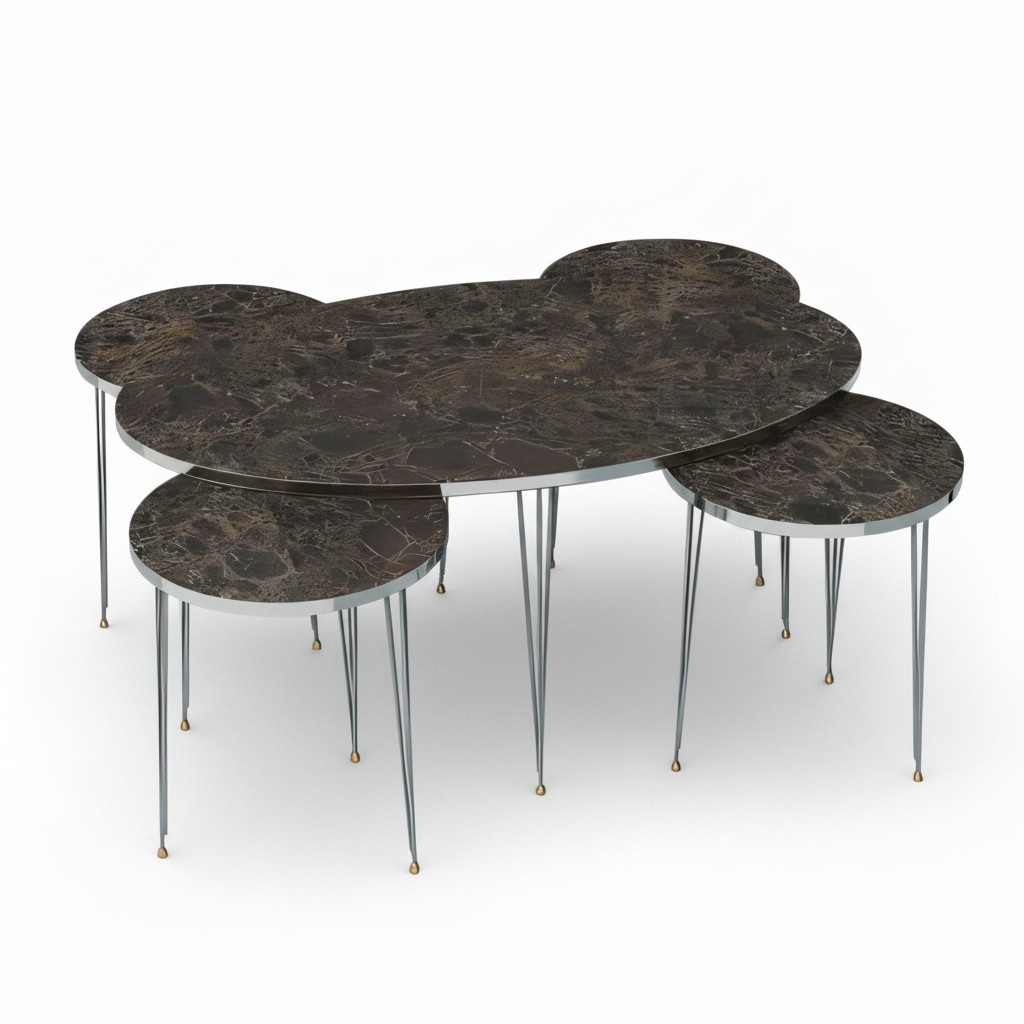 Moderner brauner Holz-Couchtisch mit Beistelltischen Set