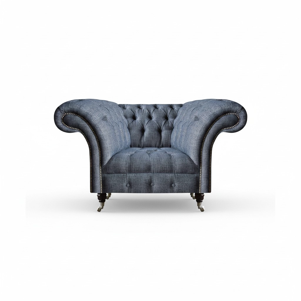 Moderner Chesterfield Einsitzer Grauer Wohnzimmer Textilsessel 1-Sitzer