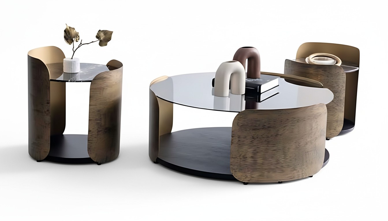 Moderner Couchtisch mit zwei stilvollen Beistelltischen