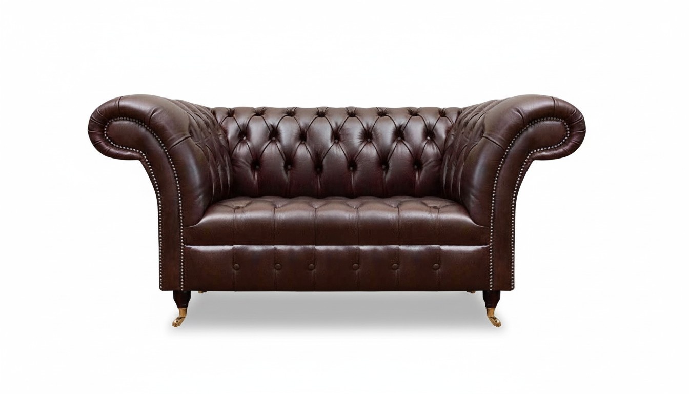 Moderner Dunkelbrauner Chesterfield Leder Zweisitzer Edle Polstercouch